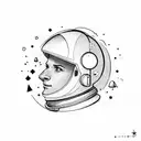 An astronaut that have a rubic cube insted of head and is connected with intuition tattoo design idea