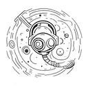 An astronaut exploring a surreal galaxy filled with floating orbs of intuition tattoo design idea