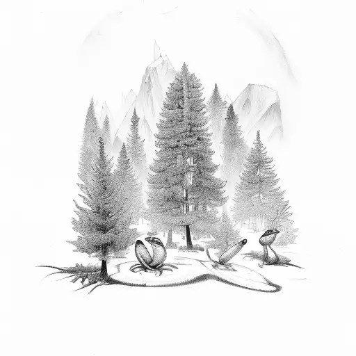 A forest scene with various herbs and woodland creatures like frogs and snails tattoo design idea