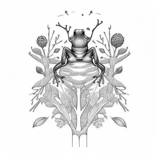 A forest scene with various herbs and woodland creatures like frogs and snails tattoo design idea