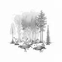 A forest scene with various herbs and woodland creatures like frogs and snails tattoo design idea