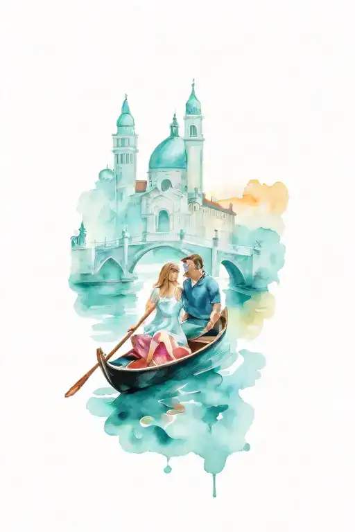 gondola venice brigde couple tattoo design idea
