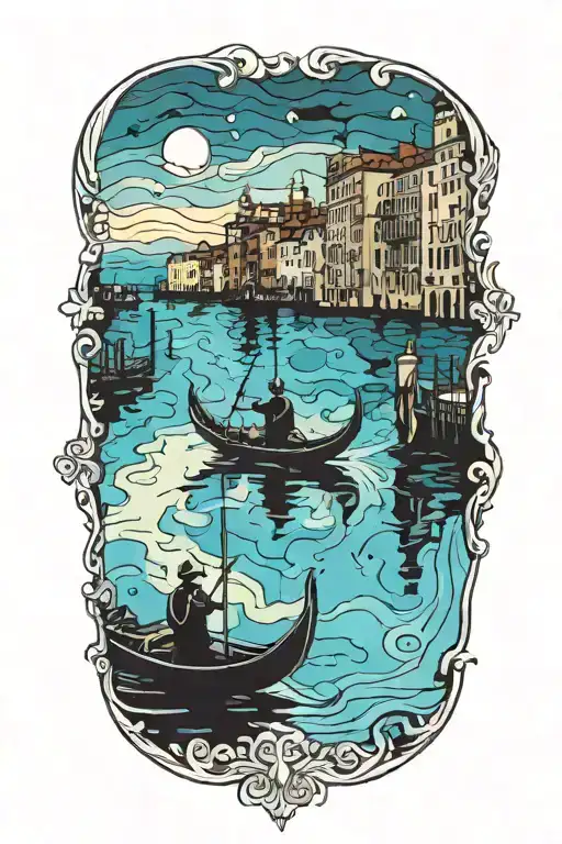 gondola venice ride   couple looking at the horizon  tattoo design idea