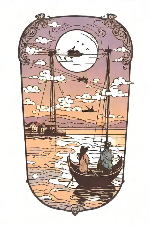 gondola ride   couple looking at the horizon  tattoo design idea