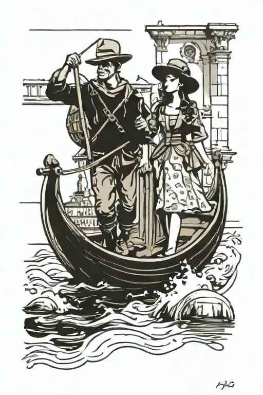 gondola venice bridge couple tattoo design idea
