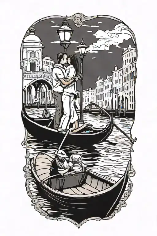 gondola venice couple kissing tattoo design idea