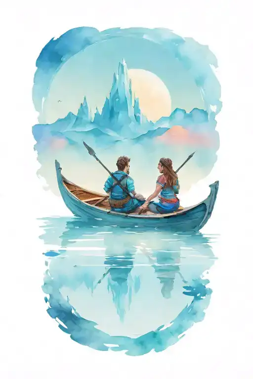 gondola ride couple looking at the horizon zero dawn tattoo design idea