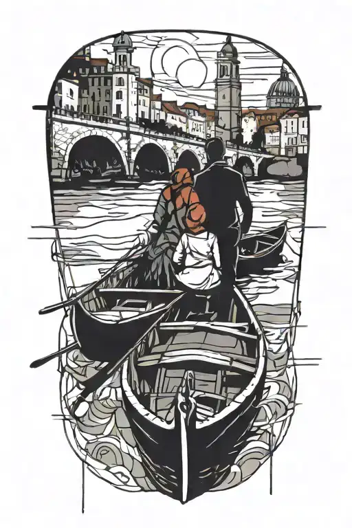 gondola ride bridge couple looking at the horizon  tattoo design idea
