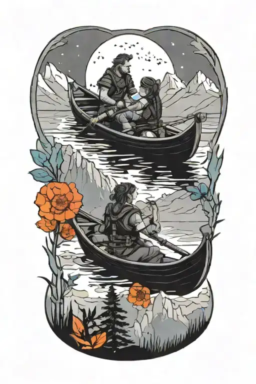 gondola ride couple looking at the horizon zero dawn tattoo design idea