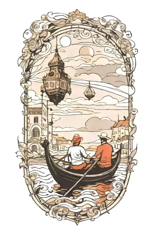 gondola venize ride   couple looking at the horizon  tattoo design idea