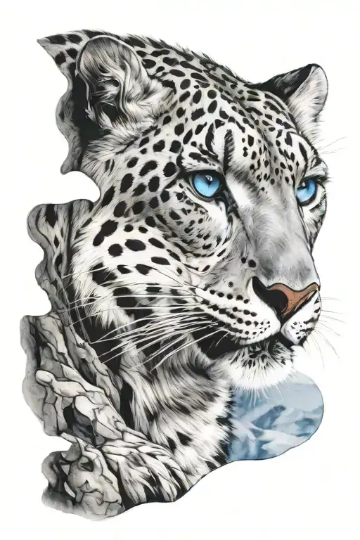 Snow Leopard with blue eyes.  tattoo design idea