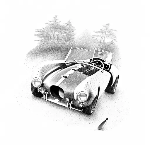 A golf course landscape with a Shelby cobra car racing across it tattoo design idea