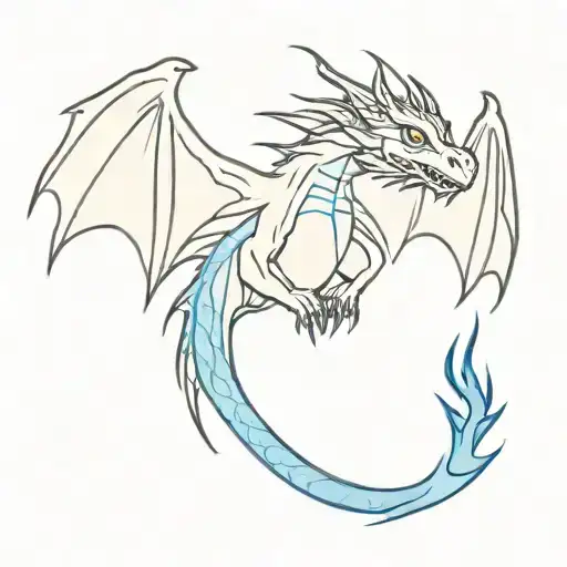 baby dragon coming out of blue fire tattoo design idea