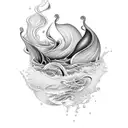 A black-grey tattoo featuring a therapeutic ocean wave merging with a calla lily, representing inner peace and growth tattoo design idea