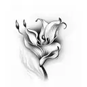 A black-grey tattoo featuring a therapeutic ocean wave merging with a calla lily, representing inner peace and growth tattoo design idea