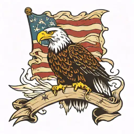 bald eagle holding tattered flag nature sleeve grizzley bear tattoo design idea