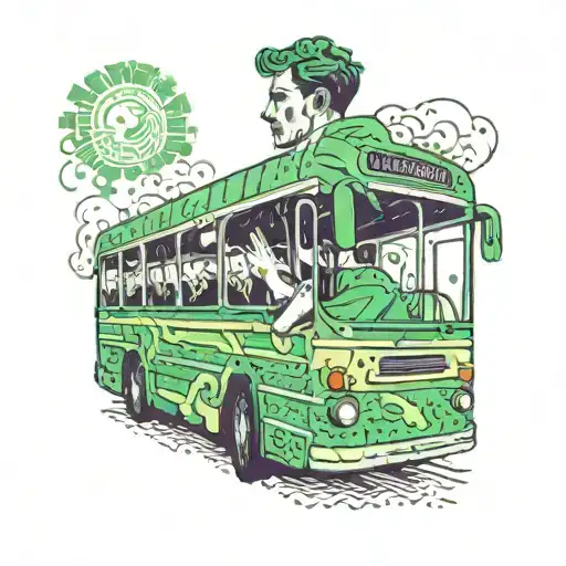a guy with a green “holy fans” t-shirt on a bus tattoo design idea