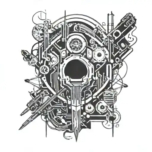 Incorporate elements of cyberpunk aesthetics into a tattoo design inspired by nu metal music tattoo design idea