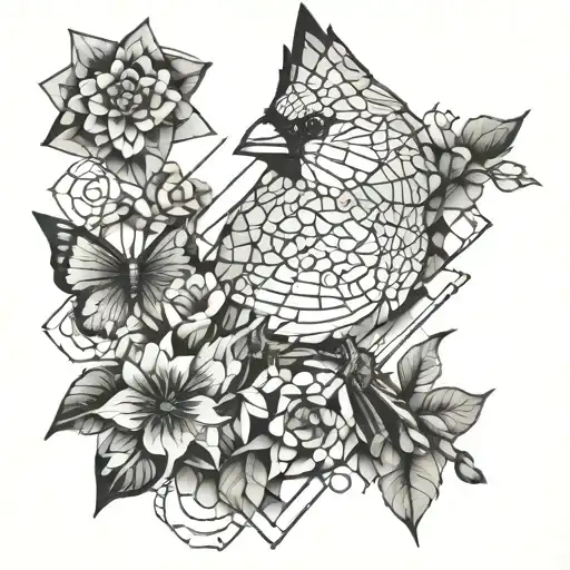 cardinal and butterfly tattoo design idea