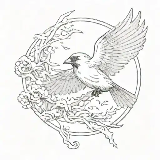 cardinal flying to heaven memorial  tattoo design idea