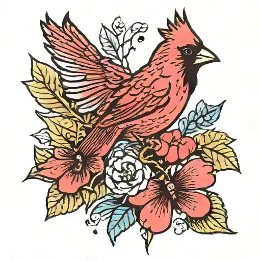 cardinal and butterfly tattoo design idea