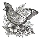 cardinal and butterfly tattoo design idea