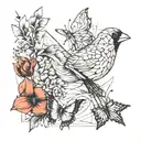 cardinal and butterfly tattoo design idea