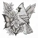 cardinal and butterfly tattoo design idea