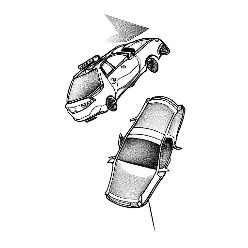 a police car intercepting a getaway vehicle at high speed tattoo design idea