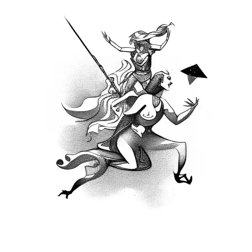 A playful depiction of Nyx and Artemis chasing each other tattoo design idea