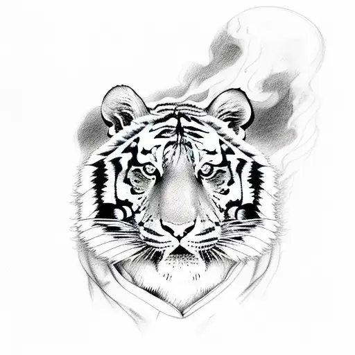 tiger with fire tattoo design idea