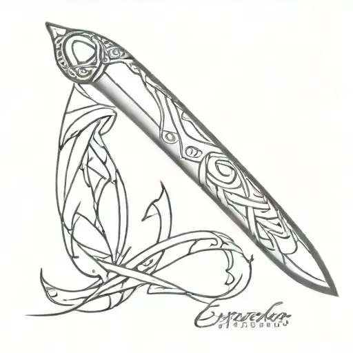 espada hecha con tribales, rodeada de rayos  tattoo design idea