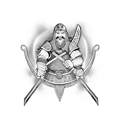 viking warrior with axe in a viking ship  tattoo design idea