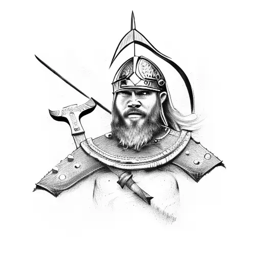 viking warrior with axe in a viking ship  tattoo design idea