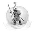 viking warrior with axe in a viking ship realistic  tattoo design idea