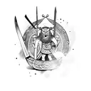 viking warrior with axe in a viking ship realistic  tattoo design idea