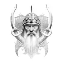viking warrior with axe in a viking ship realistic  tattoo design idea