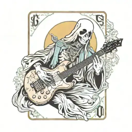 Ghost band guitarist Sodo in tarot card design featuring his guitar tattoo design idea
