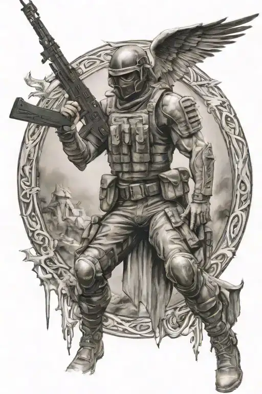 half arcangel warrior half special forces soldier tattoo design idea