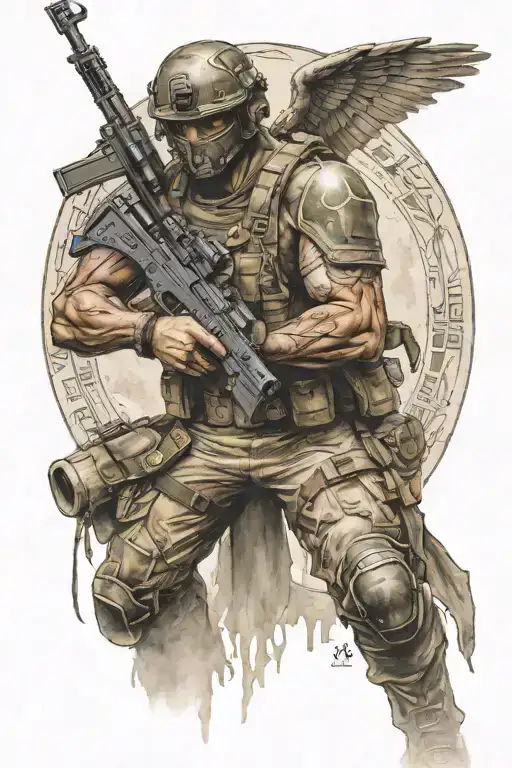 half arcangel warrior half special forces soldier tattoo design idea