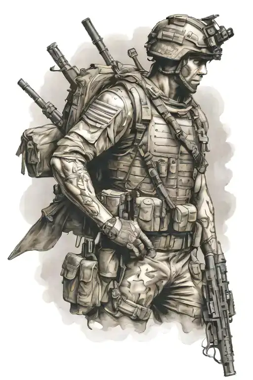 half arcangel warrior half special forces soldier tattoo design idea