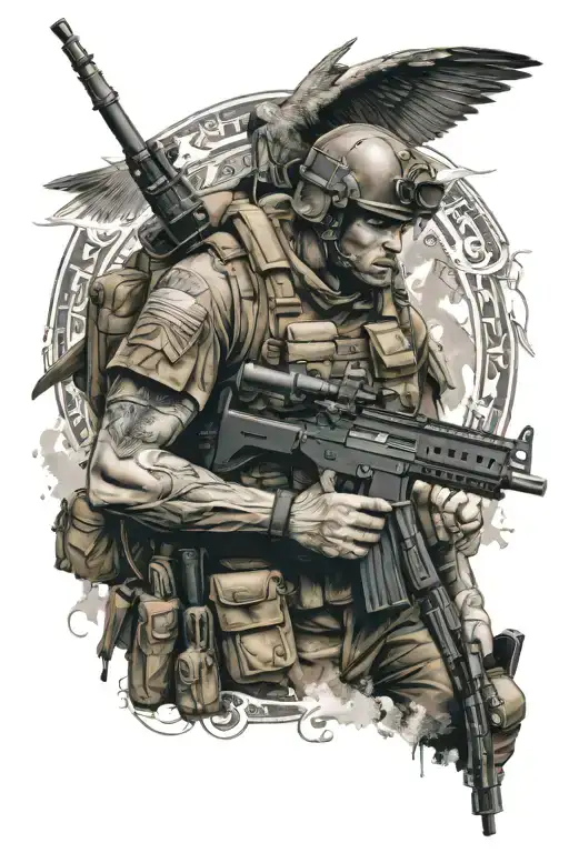 half arcangel warrior half special forces soldier tattoo design idea