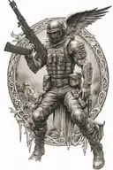 half arcangel warrior half special forces soldier tattoo design idea
