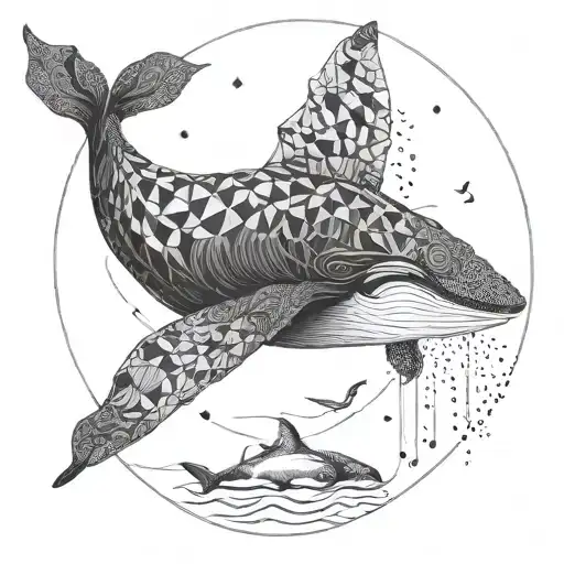 images of whales of the Barintsev Sea in the form of lines or full-fledged drawings tattoo design idea