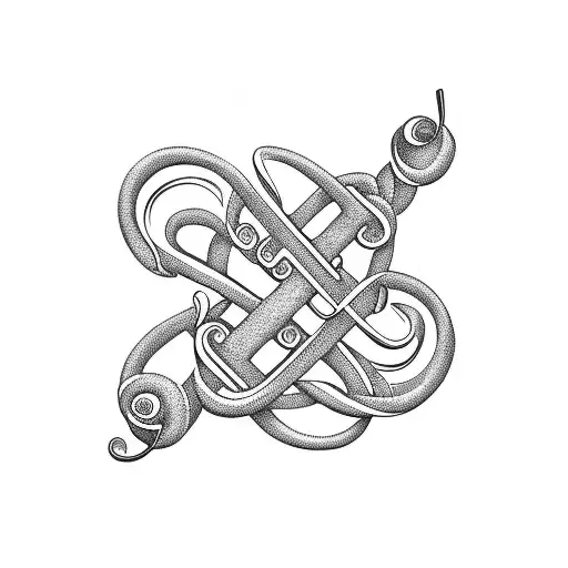 Musical notes intertwined with barbells tattoo design idea