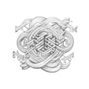 Musical notes intertwined with barbells tattoo design idea