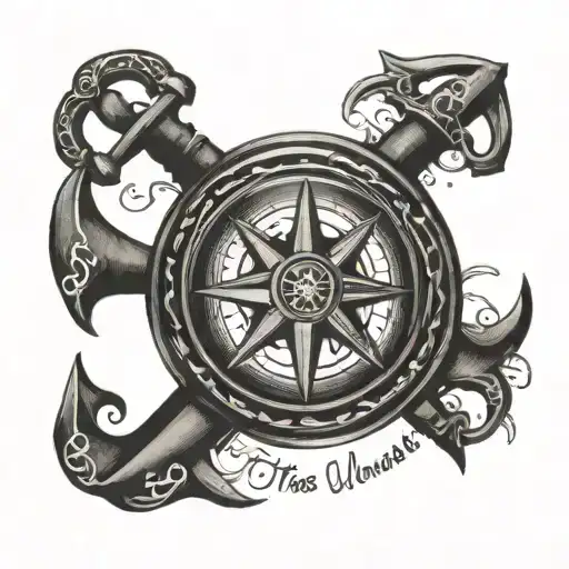 Anchor inside compass black with the words those who wander are not lost tattoo design idea