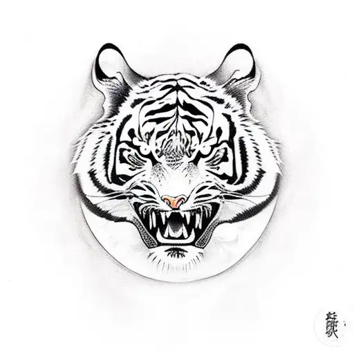 A fierce tiger roaring in the moonlight tattoo design idea