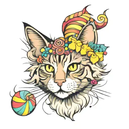 my cat skittles mainecoon fluffy, kinda big, incorporate something to do with skittles candy tattoo design idea
