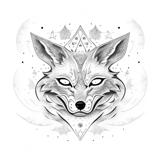 kitsune mask with stars tattoo design idea